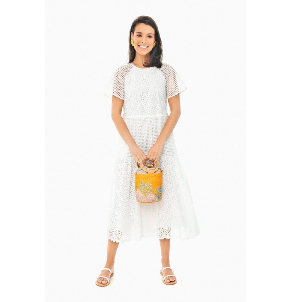 DIANE VON FURSTENBERG Ivory Marlowe Broderie Anglaise Cotton Midi Dress XS NWT
